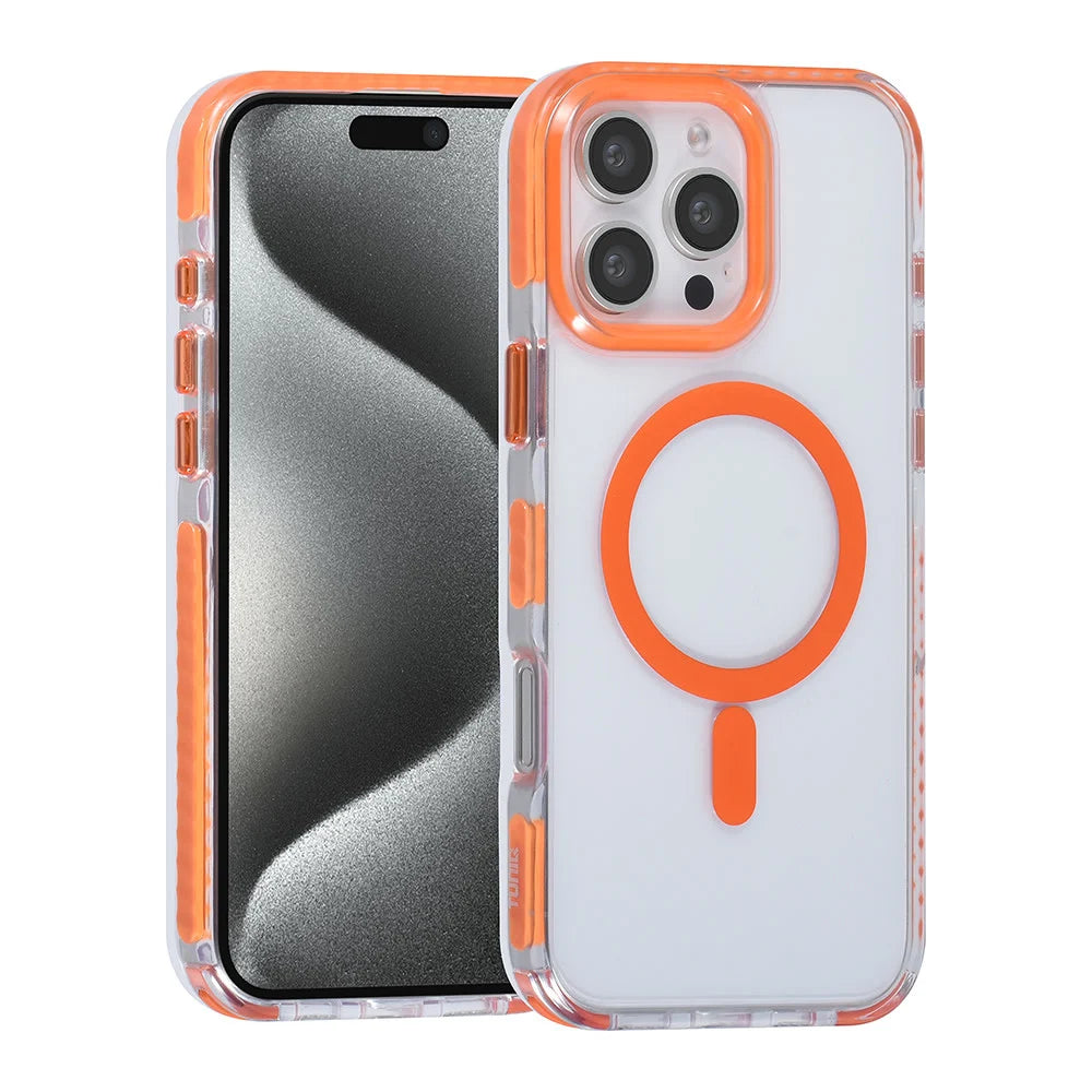Tuniq iPhone 16 Pro Max - MagSafe Σκληρή Θήκη με Πλαίσιο Σιλικόνης και Λουράκι - Διάφανη / Orange