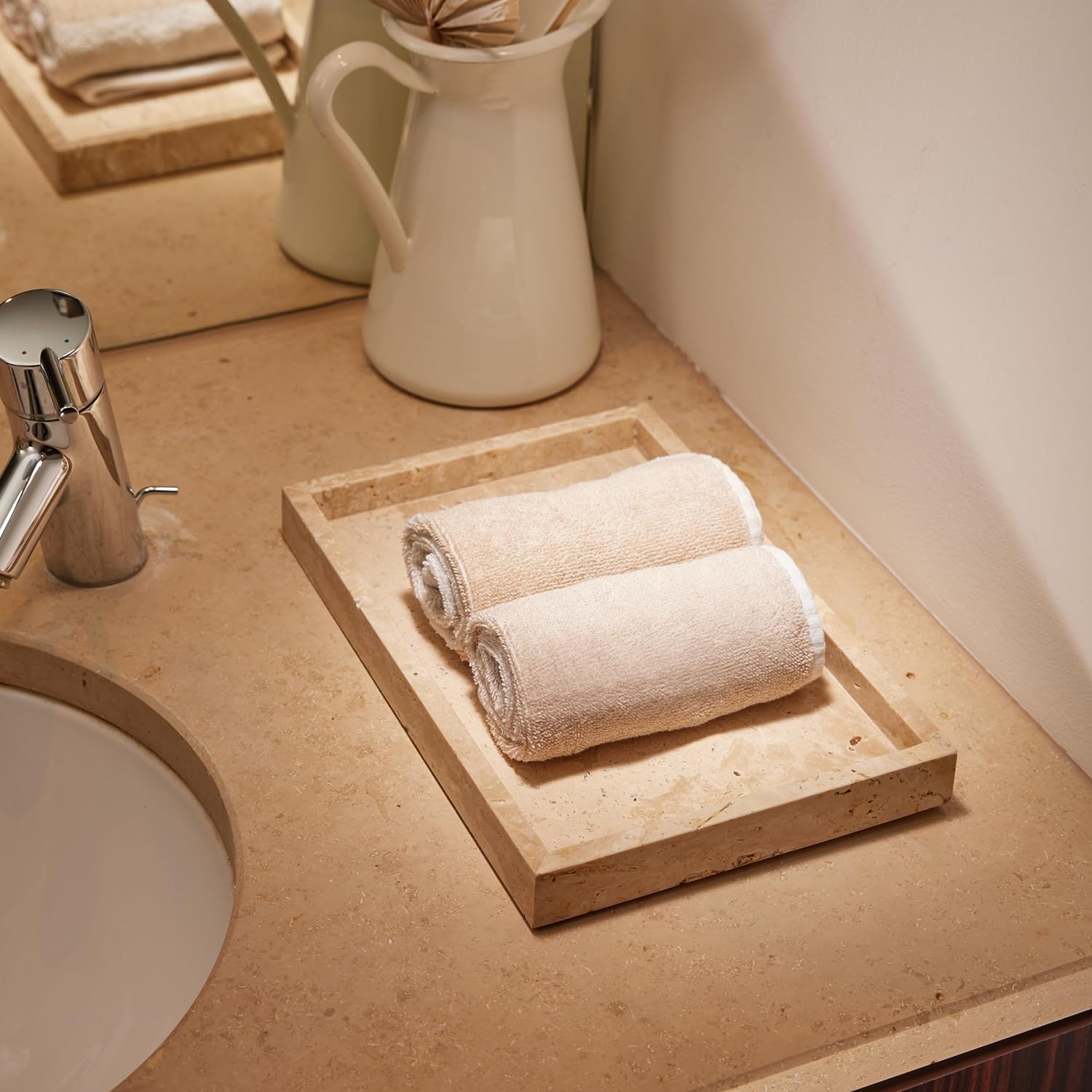 Navaris Διακοσμητικός Ορθογώνιος Δίσκος από Φυσική Πέτρα Τραβερτίνη - 30 x 20 x 3 cm - Natural Stone - 60970.02