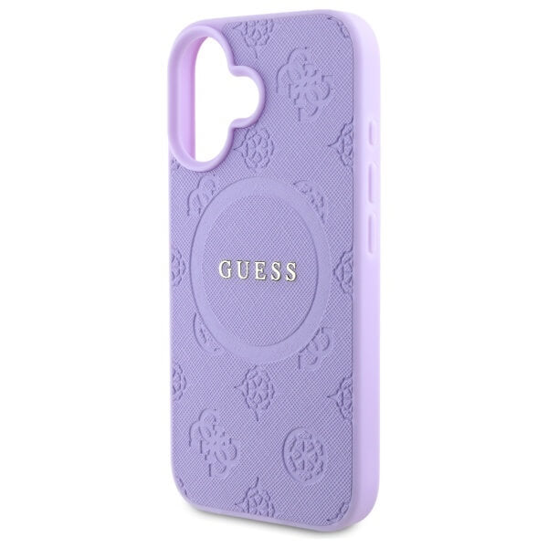 Guess iPhone 16 Plus - Saffiano Peony Classic Logo - MagSafe Σκληρή Θήκη με Πλαίσιο Σιλικόνης και Συνθετικό Δέρμα - Purple - GUHMP16MPSAPSMEU