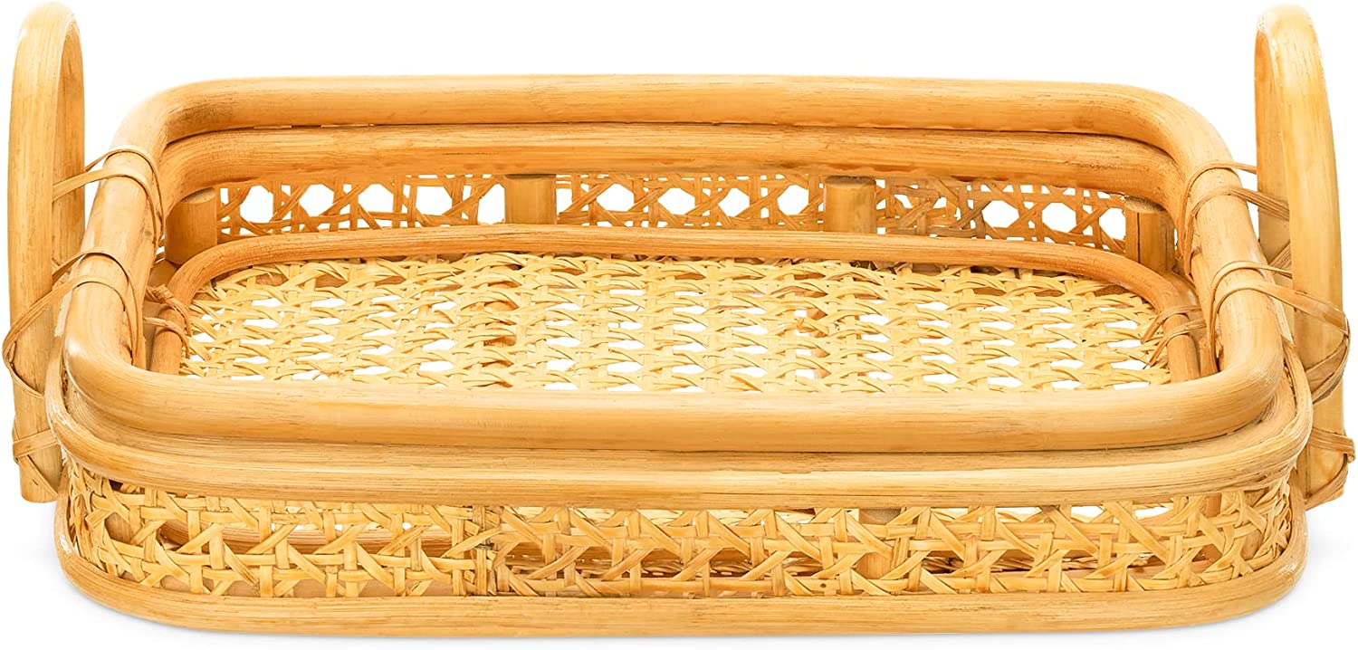Navaris Rattan Δίσκος Σερβιρίσματος - 39 x 26 x 12 cm - Light Brown / Natural - 56510.01