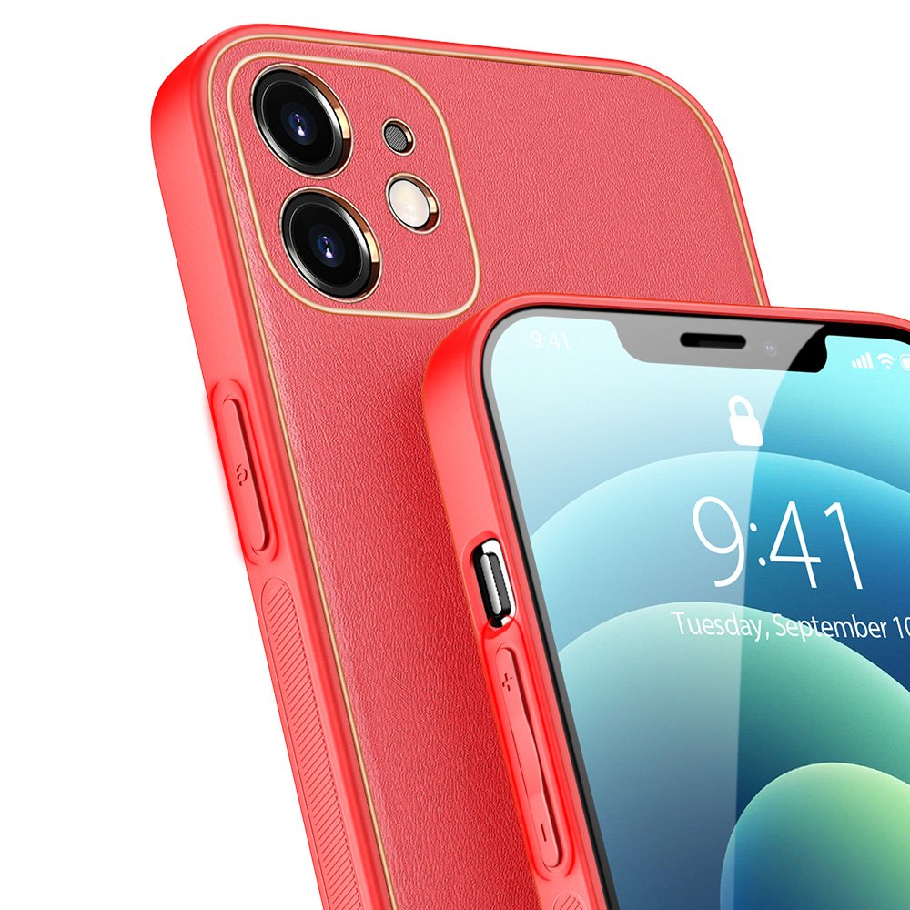 Dux Ducis iPhone 12 Yolo Elegant Series Θήκη με Επένδυση Συνθετικού Δέρματος - Red