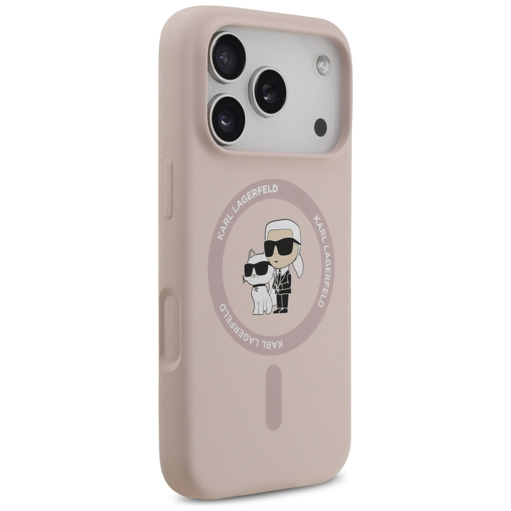Karl Lagerfeld iPhone 17 Pro - Silicone Karl and Choupette Ring MagSafe Θήκη Σιλικόνης - Pink - KLHMP17LSCMKCRHP