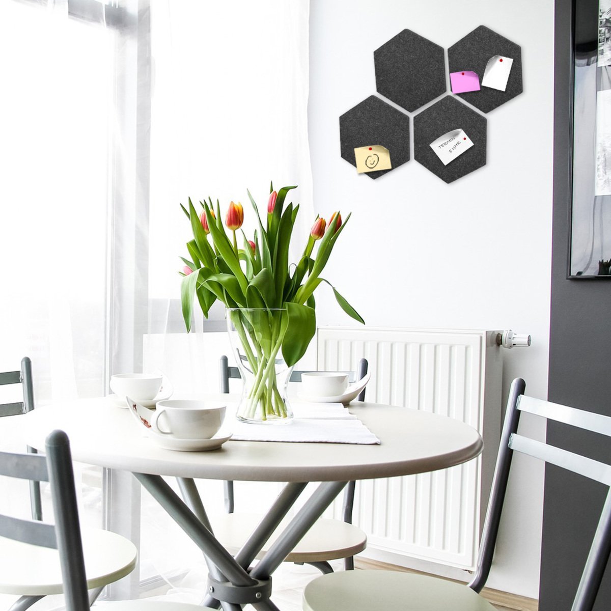 Navaris Hexagon Felt Memo Boards - Σετ με 4 Πλαίσια Ανακοινώσεων και Πινέζες - Dark Grey - 44328.19