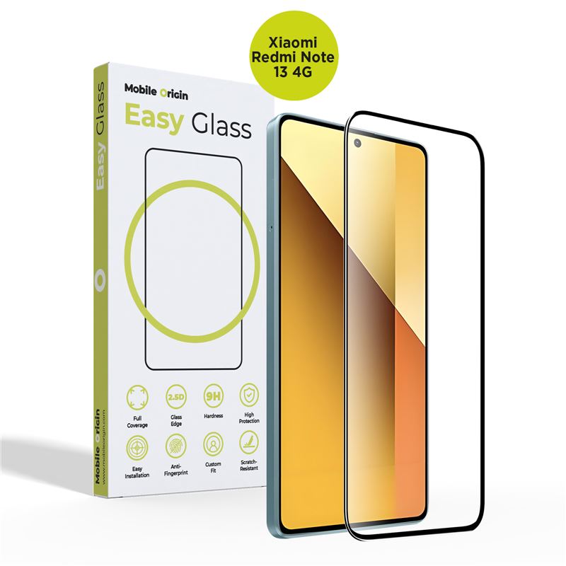 Mobile Origin Xiaomi Redmi Note 13 4G EasyGlass Case Friendly 9H Full Screen Full Glue Tempered Glass Αντιχαρακτικό Γυαλί Οθόνης - Black