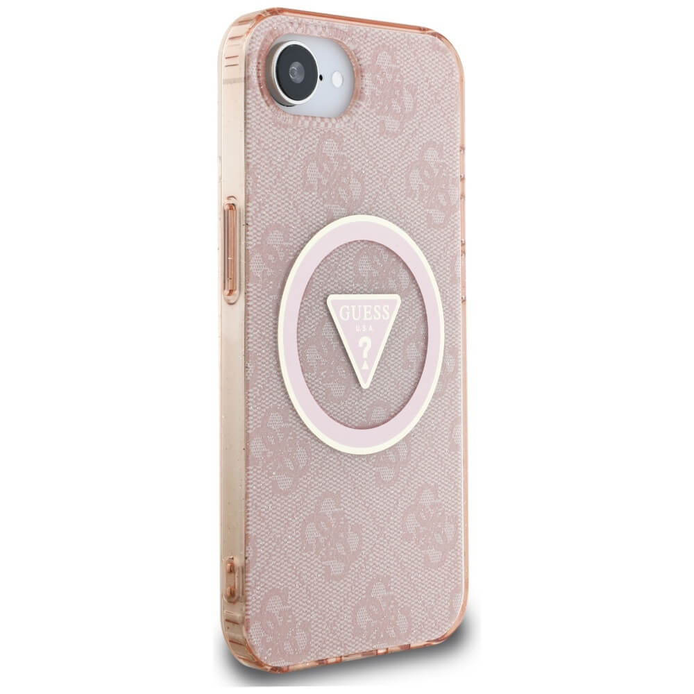 Guess iPhone 16e - IML Metal Glitter 4G Circle Triangle MagSafe - Σκληρή Θήκη με Πλαίσιο Σιλικόνης και MagSafe - Pink - GUHMPSE4HG4PRTGP