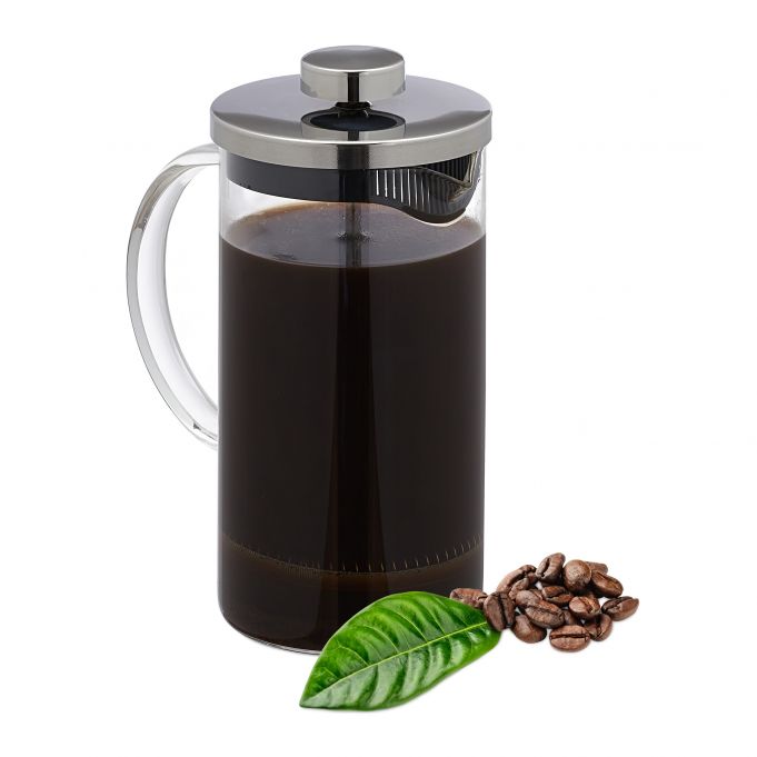 Relaxdays Γαλλική Καφετιέρα 600 ml - Διάφανη / Silver - 4052025423063