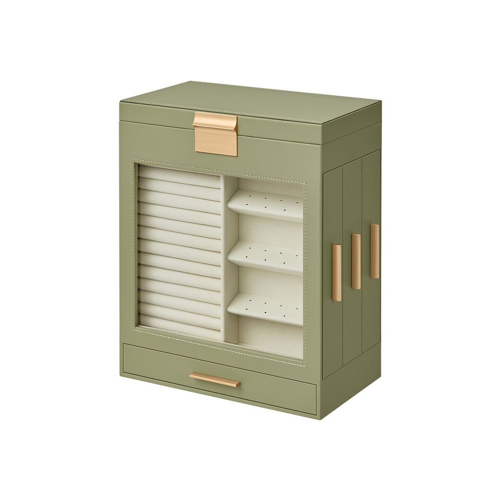 Songmics Κουτί Αποθήκευσης Κοσμημάτων με Καθρέπτη - Laurel Green / Metallic Gold - JBC162C02