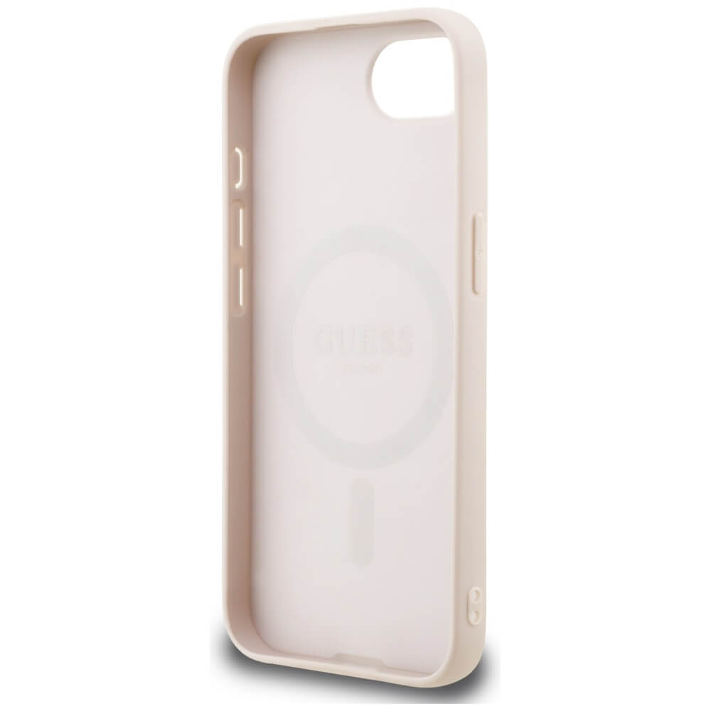 Guess iPhone 16e - 4G Small 4G and Classic - MagSafe Σκληρή Θήκη με Επένδυση από Οικολογικό Δέρμα - Pink - GUHMPSE4P4SM4MP