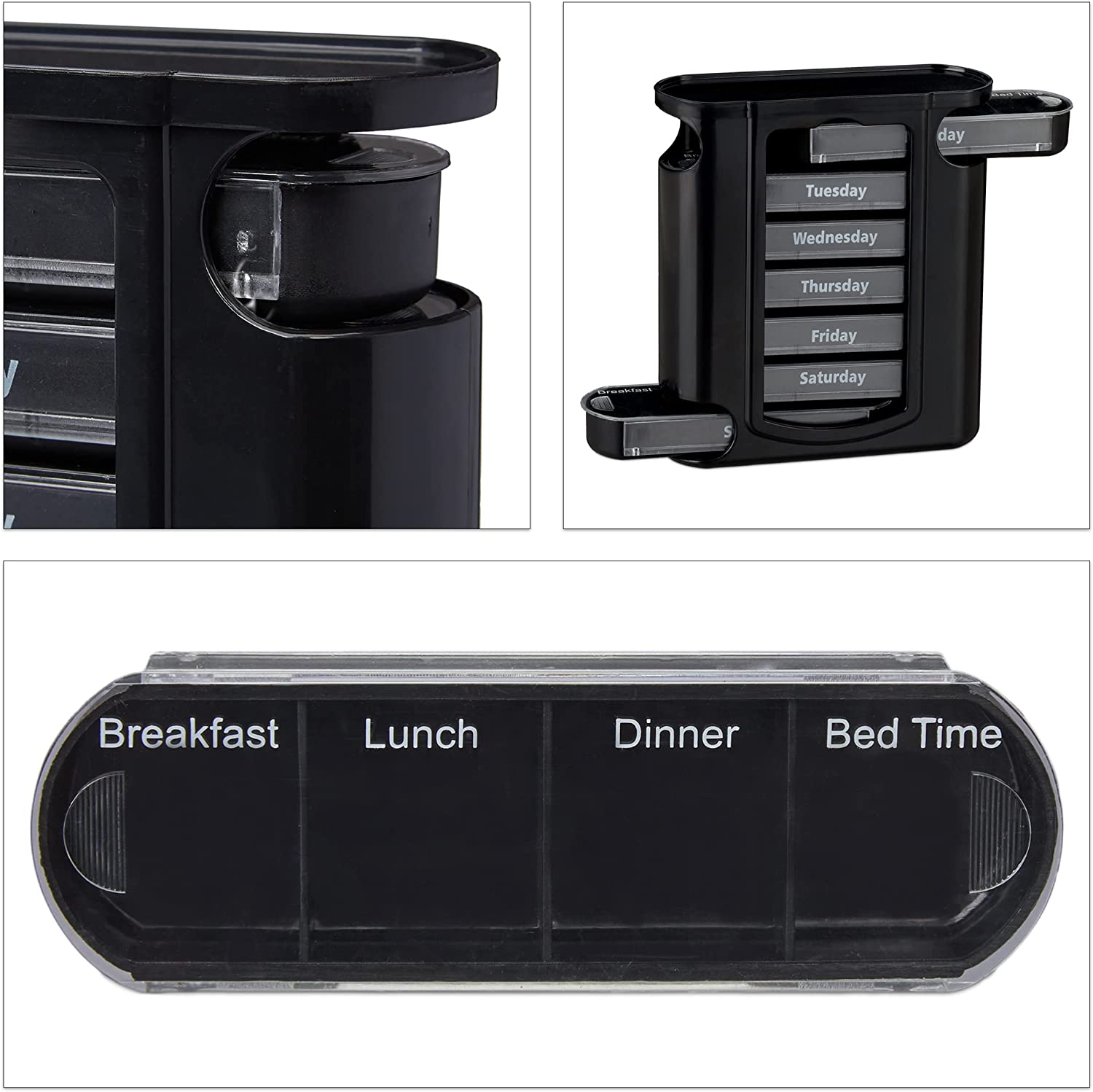Relaxdays Εβδομαδιαία Θήκη Χαπιών με 4 Διαμερίσματα - Black - 4052025947033