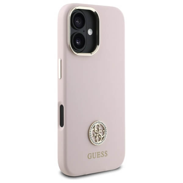 Guess iPhone 16 - Silicone Logo Strass 4G - Σκληρή Θήκη με Πλαίσιο Σιλικόνης - Pink - GUHCP16SM4DGPP