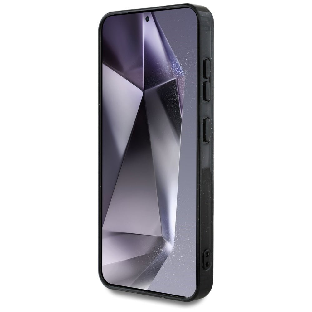 Guess Samsung Galaxy S25 - 4G Glitter Triangle Buttons - MagSafe Σκληρή Θήκη με Πλαίσιο Σιλικόνης - Black - GUHMS25SHG4PRTGK