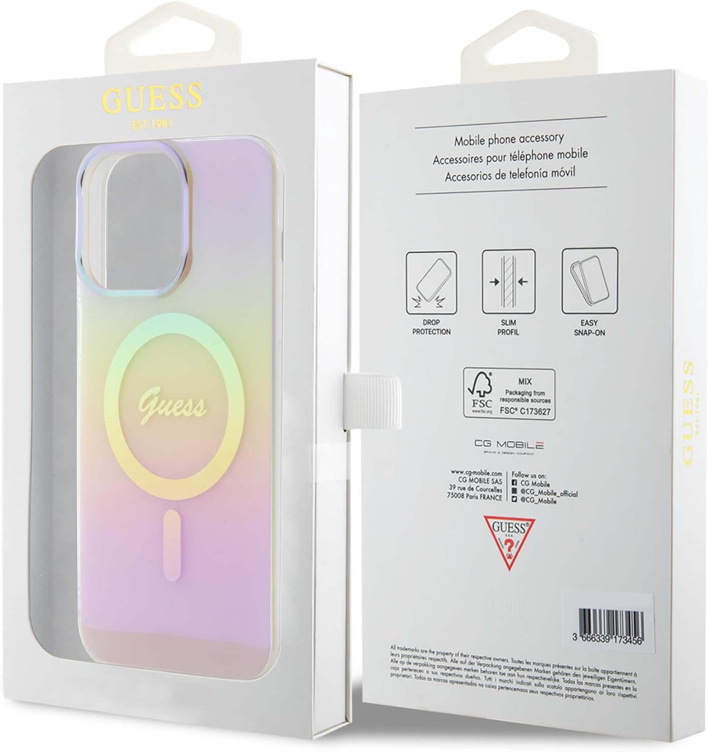 Guess iPhone 15 Pro IML Iridescent MagSafe Σκληρή Θήκη με Πλαίσιο Σιλικόνης και MagSafe - Pink - GUHMP15LHITSP