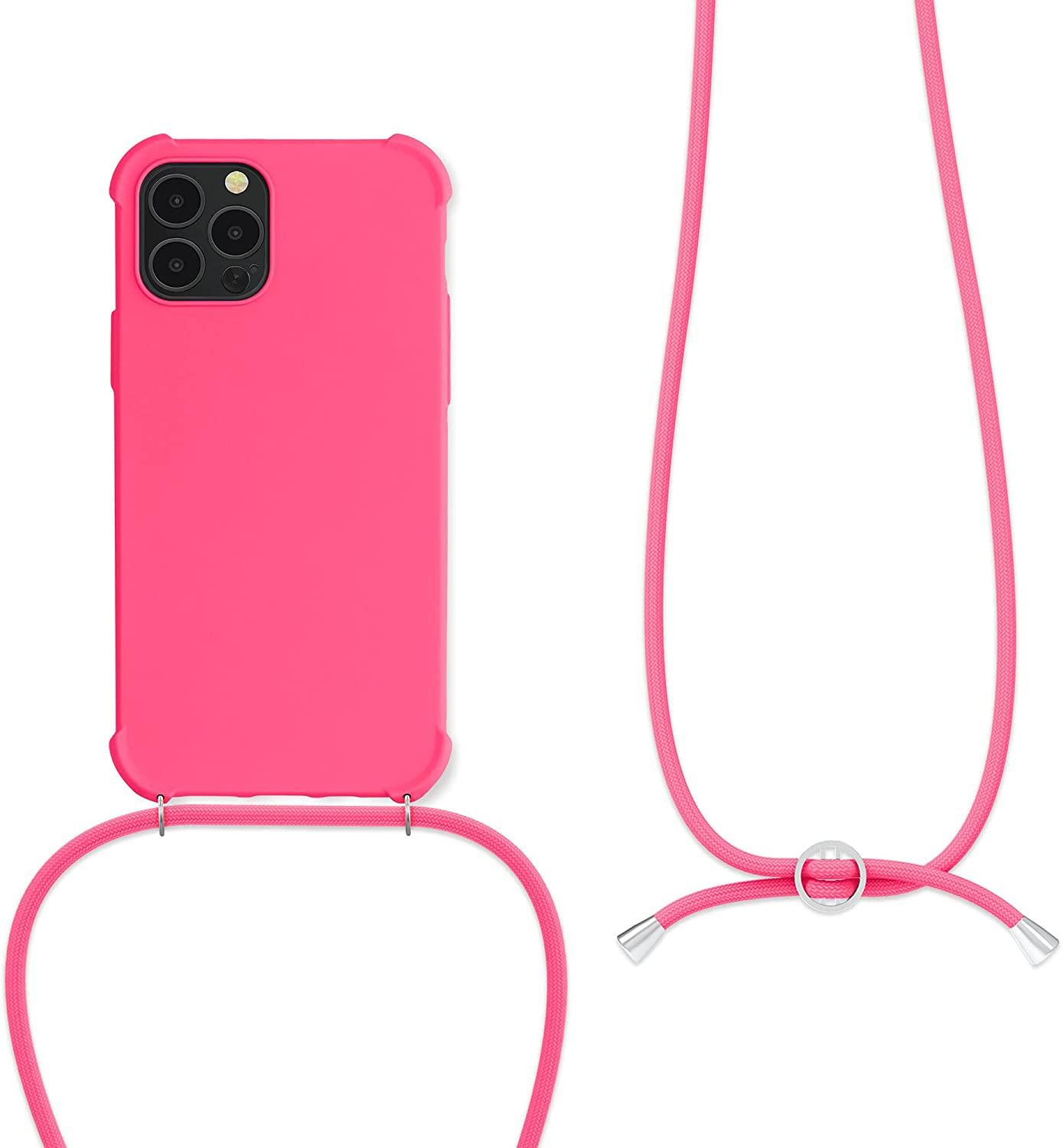 KW iPhone 12 / iPhone 12 Pro Θήκη Σιλικόνης TPU με Λουράκι - Neon Pink - 53840.77