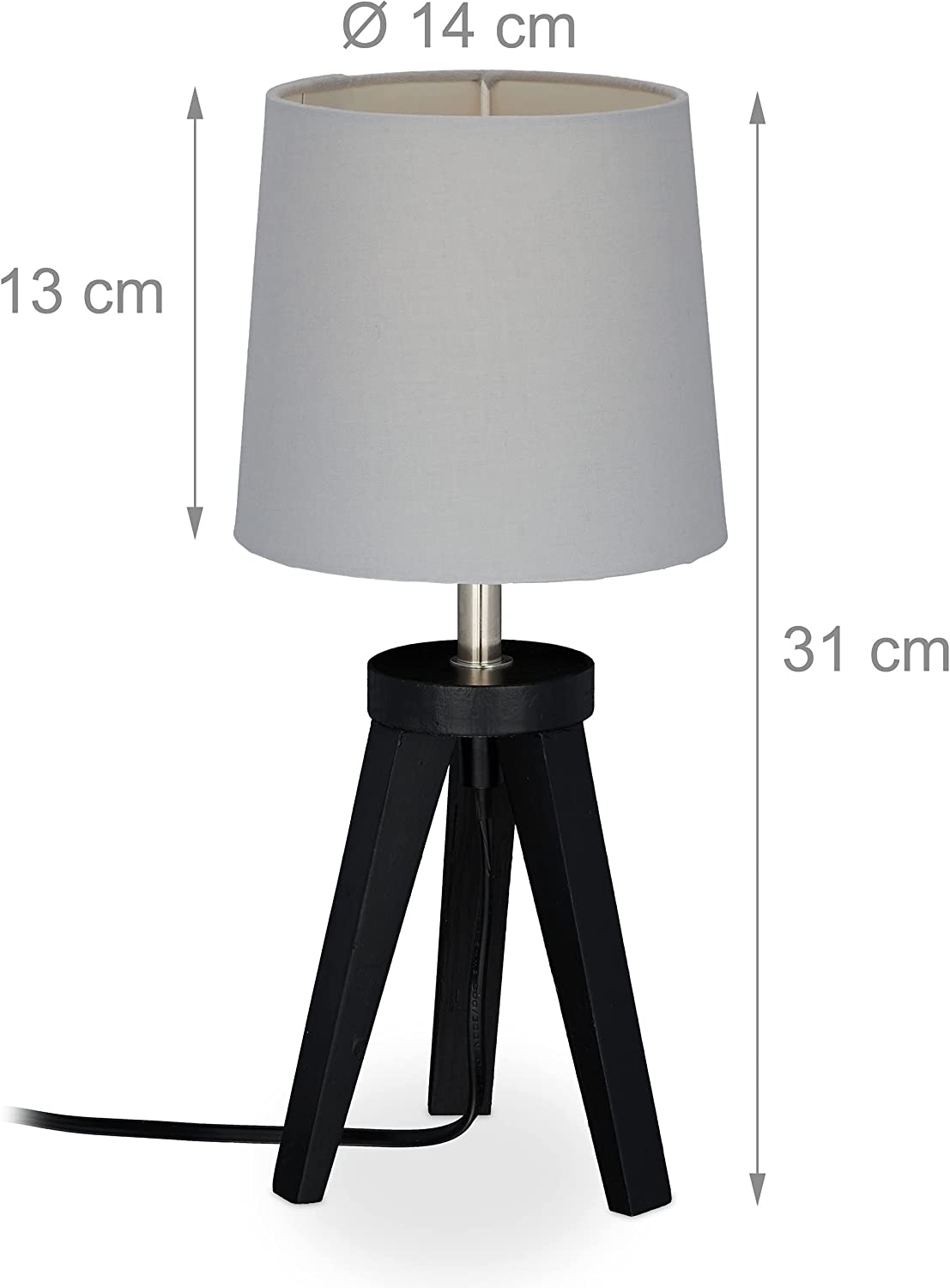 Relaxdays Φωτιστικό Τρίποδο από Φυσικό Ξύλο - Black / Grey - 4052025413507