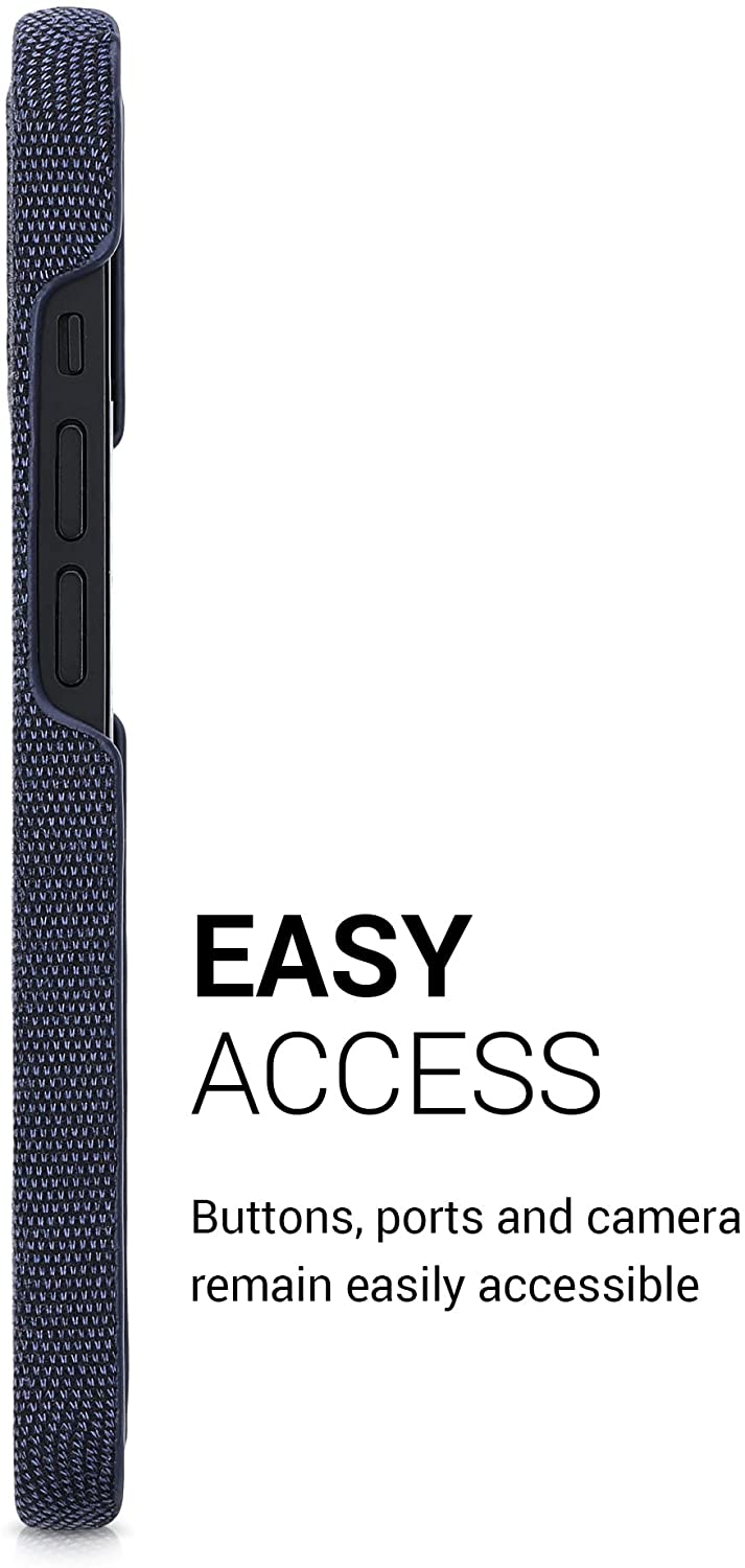 KW iPhone 13 Σκληρή Θήκη με Υφασμάτινη Επένδυση - Dark Blue - 57452.17