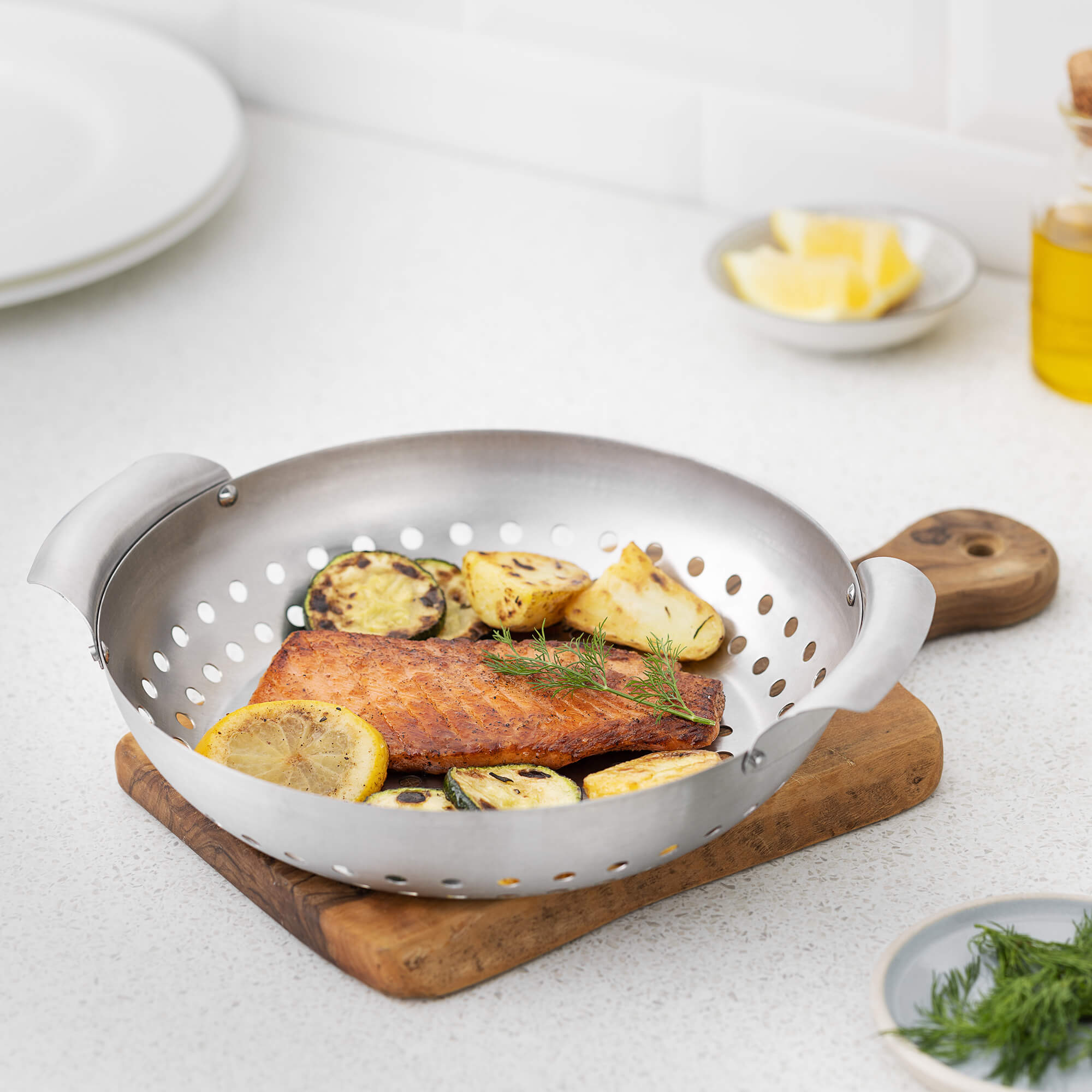 Navaris Στρογγυλό Καλάθι από Ανοξείδωτο Ατσάλι για Ψησταριά BBQ - Silver - 56221.01