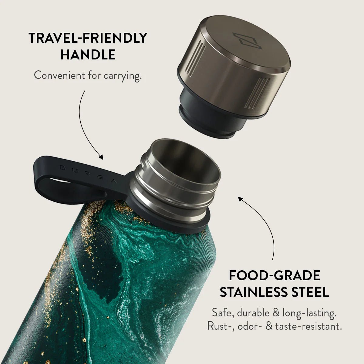 Burga Μπουκάλι Θερμός από Ανοξείδωτο Ατσάλι - 500ml - Emerald Pool
