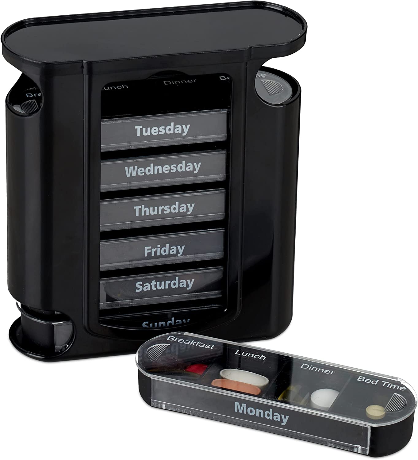 Relaxdays Εβδομαδιαία Θήκη Χαπιών με 4 Διαμερίσματα - Black - 4052025947033