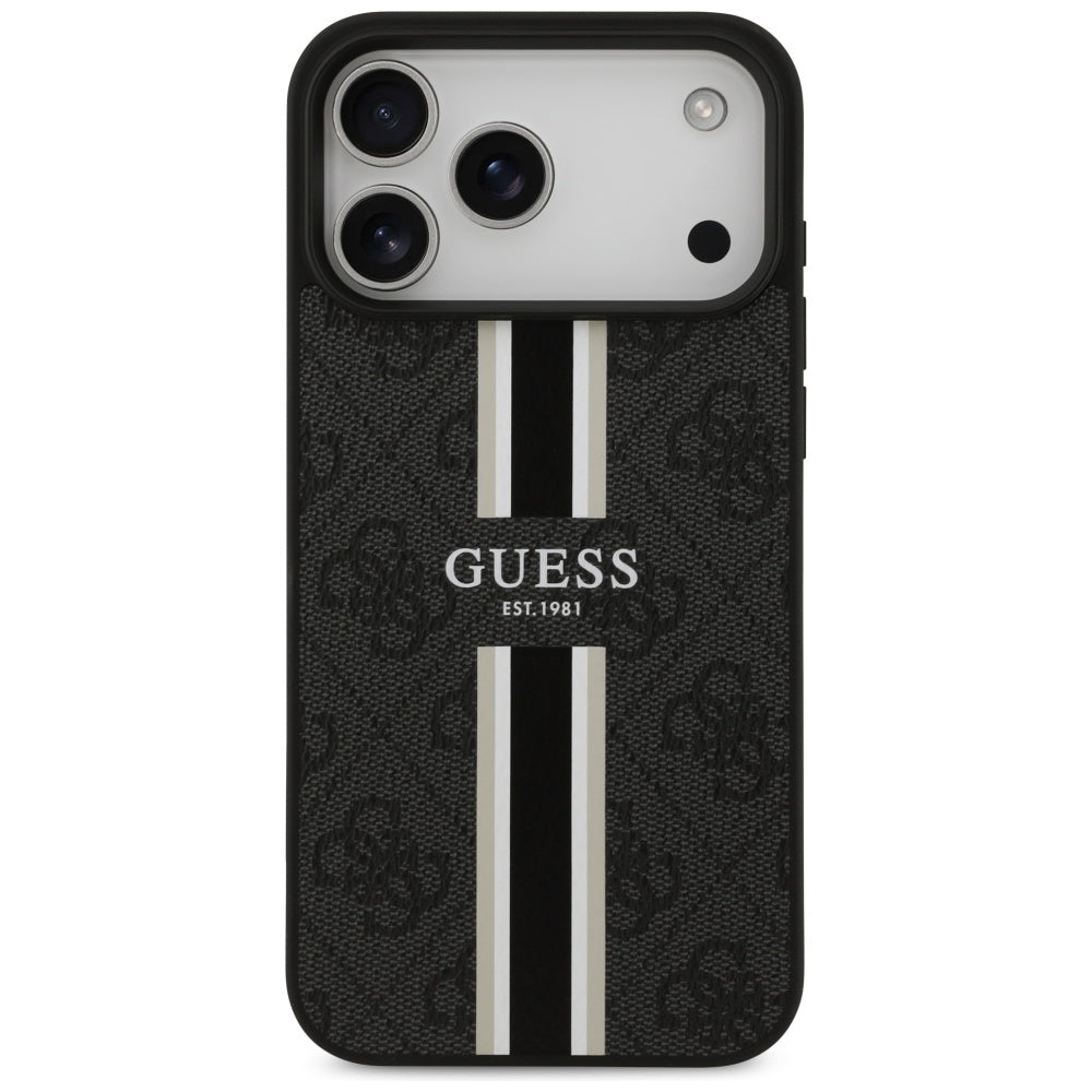 Guess iPhone 17 Pro Max - 4G Printed Stripes MagSafe - Θήκη με Επένδυση Συνθετικού Δέρματος - Black - GUHMP17XP4RPSK