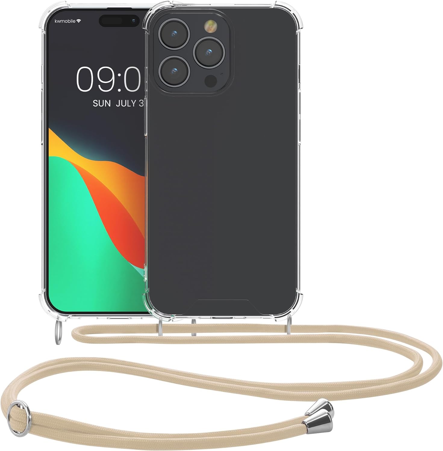 KW iPhone 15 Pro Θήκη Σιλικόνης TPU με Λουράκι - Διάφανη / Gold