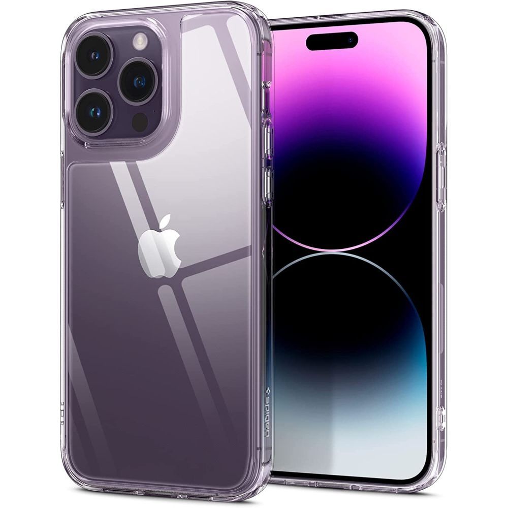 Spigen iPhone 14 Pro Max Quartz Hybrid Θήκη με Πλαίσιο Σιλικόνης και Όψη Γυαλιού Tempered Glass - Crystal Clear