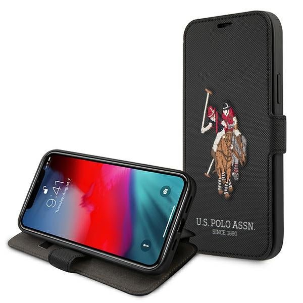 US Polo iPhone 12 / iPhone 12 Pro - Embroidery Collection Θήκη Βιβλίο Stand - Black - USFLBKP12MPUGFLBK