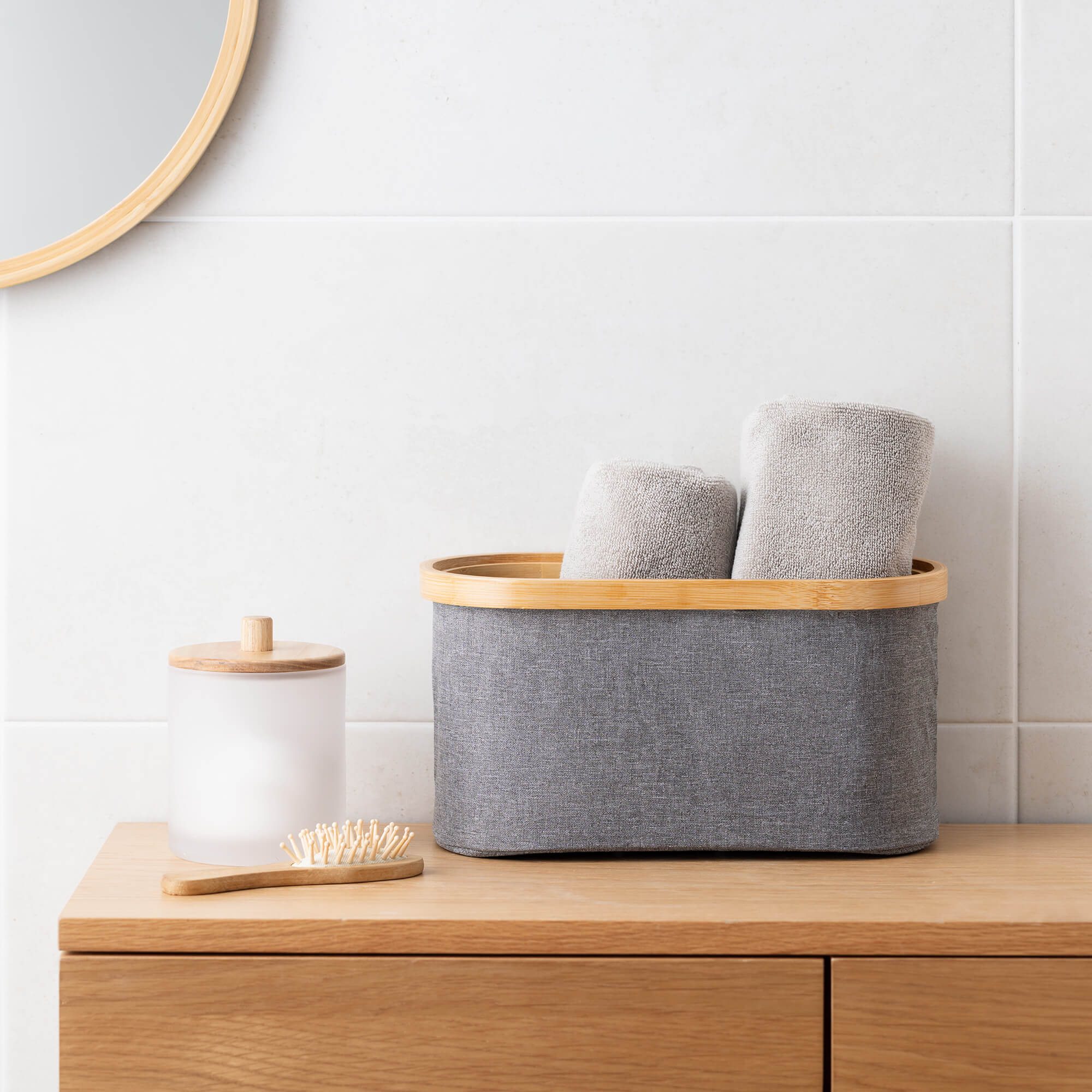 Navaris Σετ 2 Υφασμάτινα Κουτιά με Καπάκι από Μπαμπού - Grey - 56457.01