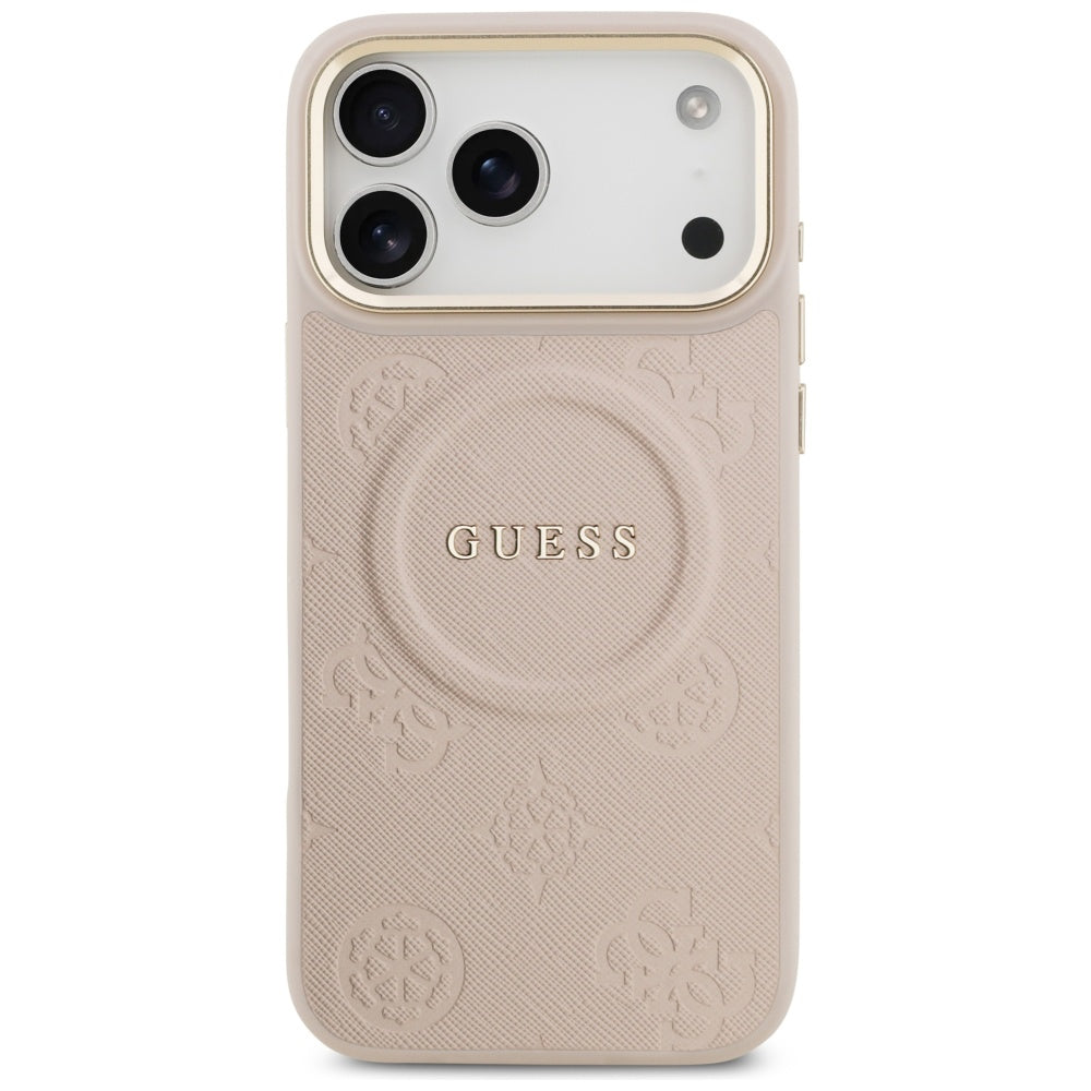 Guess iPhone 17 Pro Max - Peony Hot Stamp MagSafe - Σκληρή Θήκη με Επένδυση Συνθετικού Δέρματος - Pink - GUHMP17XPSAMSECP