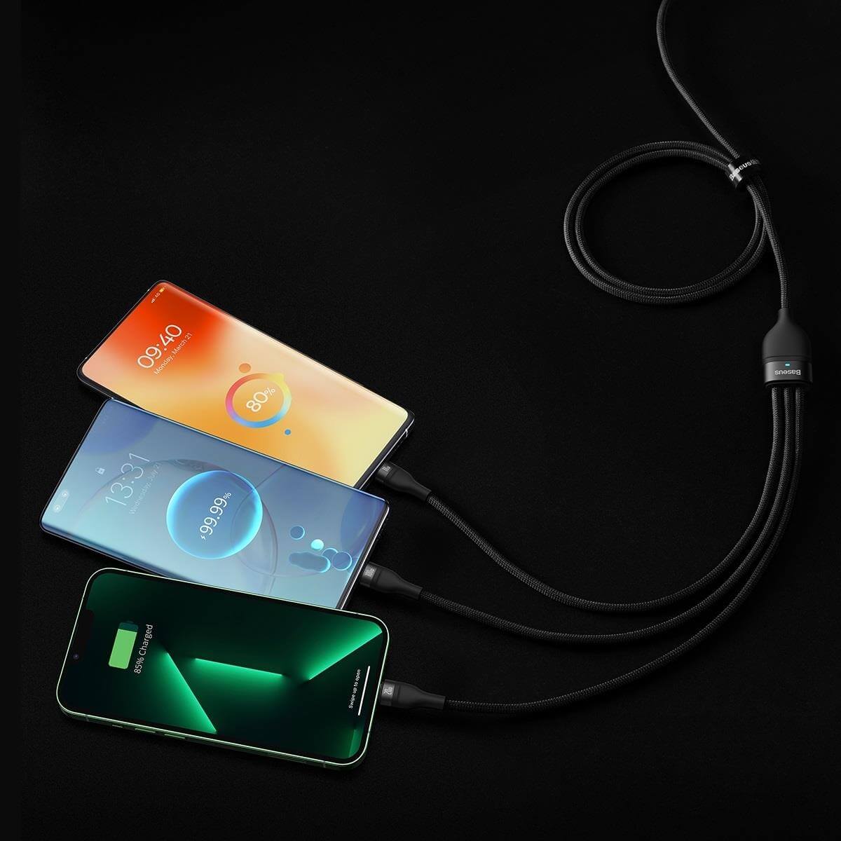 Baseus Flash Series ΙΙ Καλώδιο Γρήγορης Φόρτισης και Δεδομένων 100W 1.5m - Type C / Lightning / micro USB - Black - CASS030201