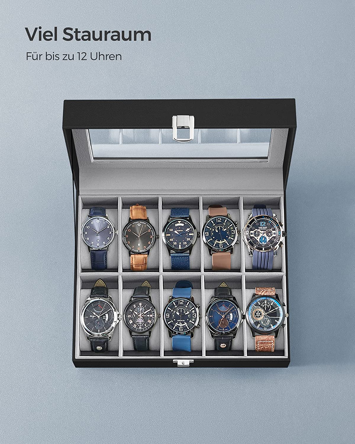 Songmics Θήκη Αποθήκευσης για 10 Ρολόγια - Grey - JWB010BK