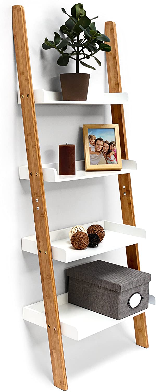 Relaxdays Διακοσμητική Σκάλα Δαπέδου με 4 Ράφια - 56 x 34 x 144 cm - Natural - 4052025191702