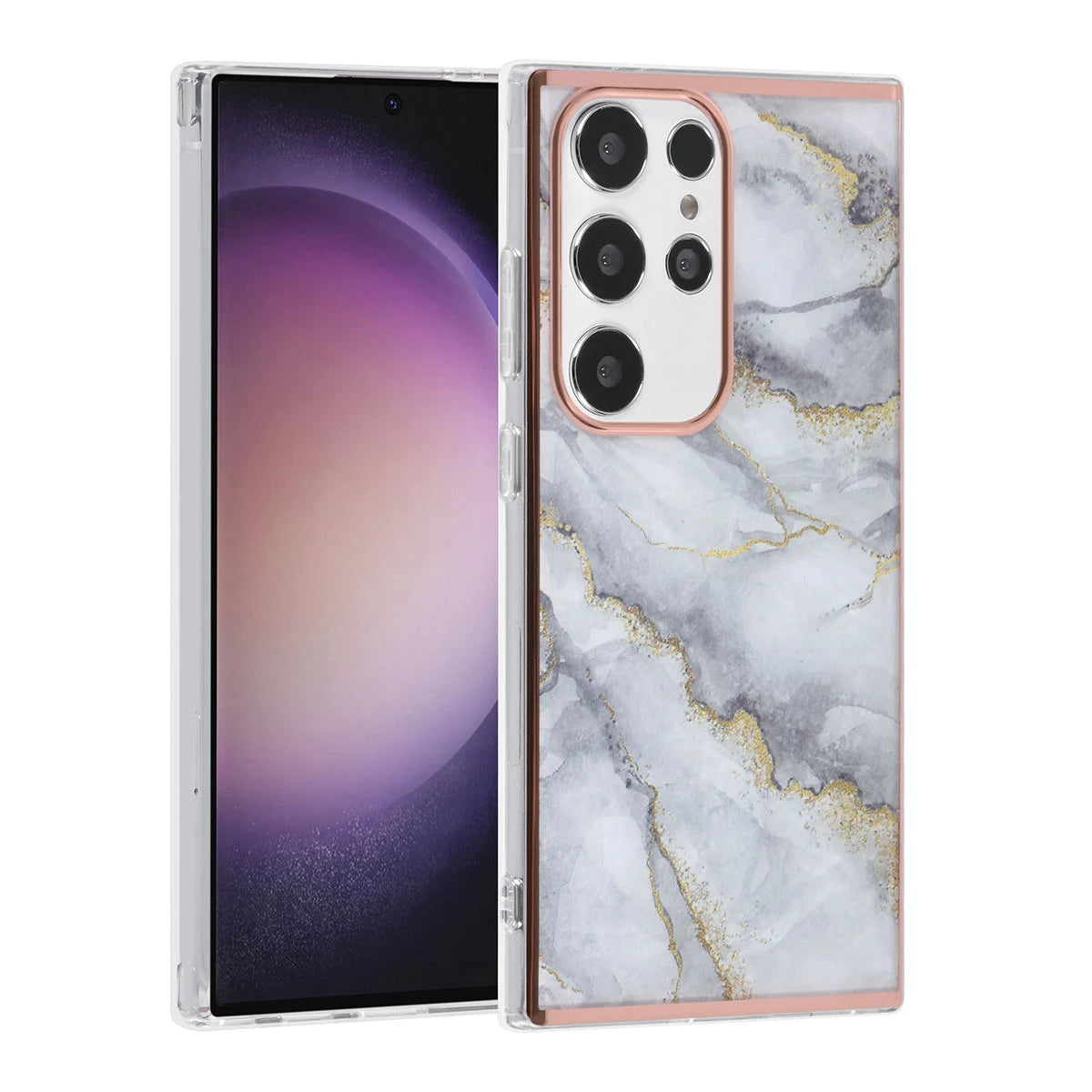 Tuniq Samsung Galaxy S24 Ultra - Σκληρή Θήκη με Πλαίσιο Σιλικόνης - Σχέδιο Μάρμαρο - Γκρί