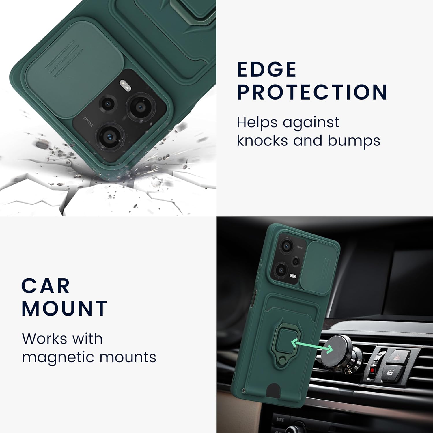 KW Xiaomi Redmi Note 12 Pro Θήκη Σιλικόνης με Κάλυμμα για την Κάμερα και Δαχτυλίδι Συγκράτησης - Moss Green