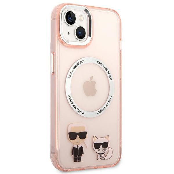Karl Lagerfeld iPhone 14 Plus - Karl and Choupette Aluminium Magsafe Σκληρή Θήκη με Πλαίσιο Σιλικόνης και MagSafe - Pink - KLHMP14MHKCP