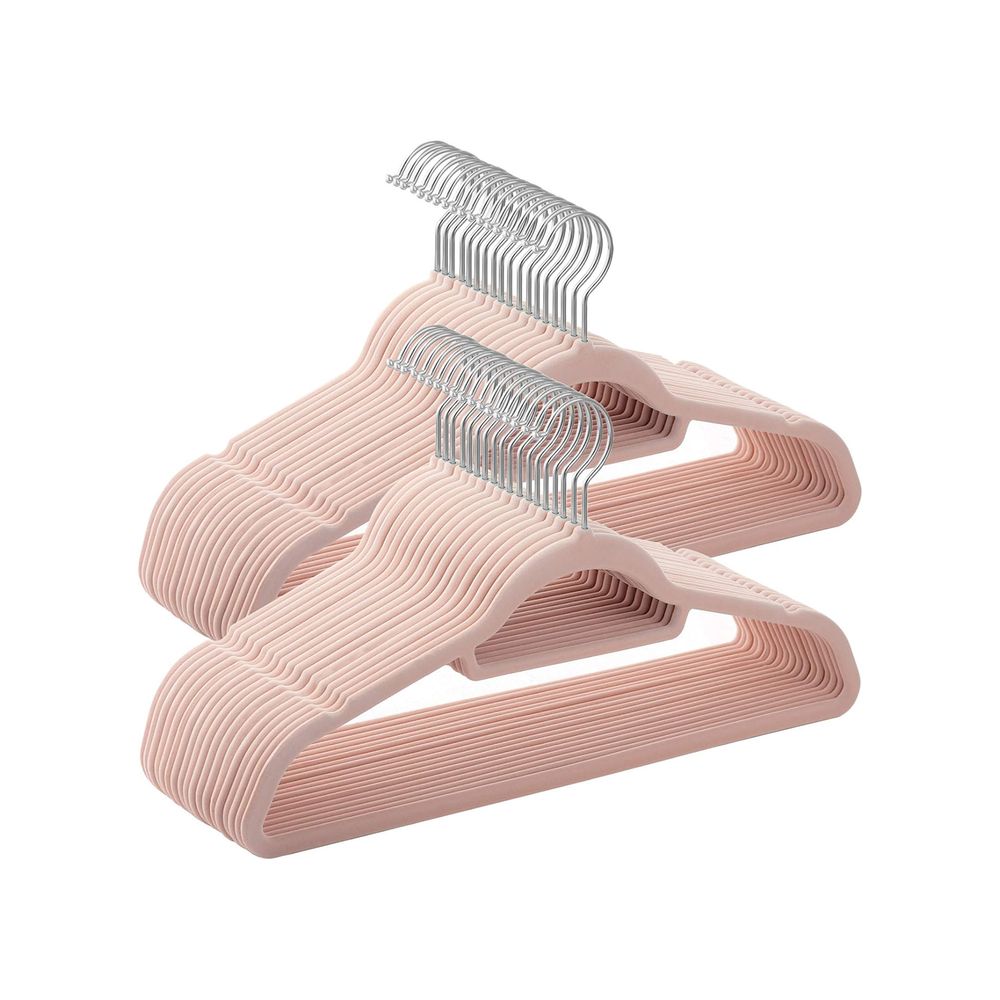 Songmics Σετ με 50 Βελούδινες Κρεμάστρες Ρούχων - Light Pink / Silver - CRF50PK