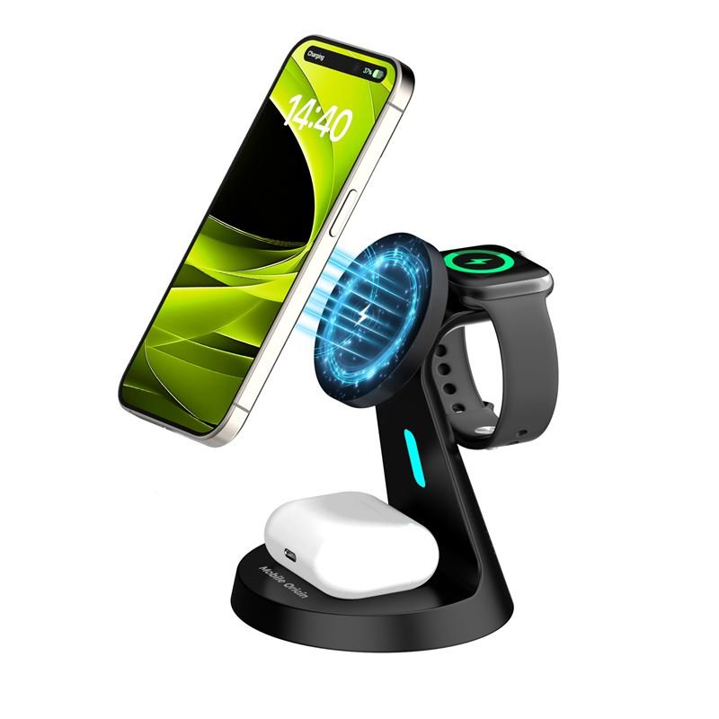 Mobile Origin 3in1 Ασύρματος Μαγνητικός Φορτιστής MagSafe PW9 - Black