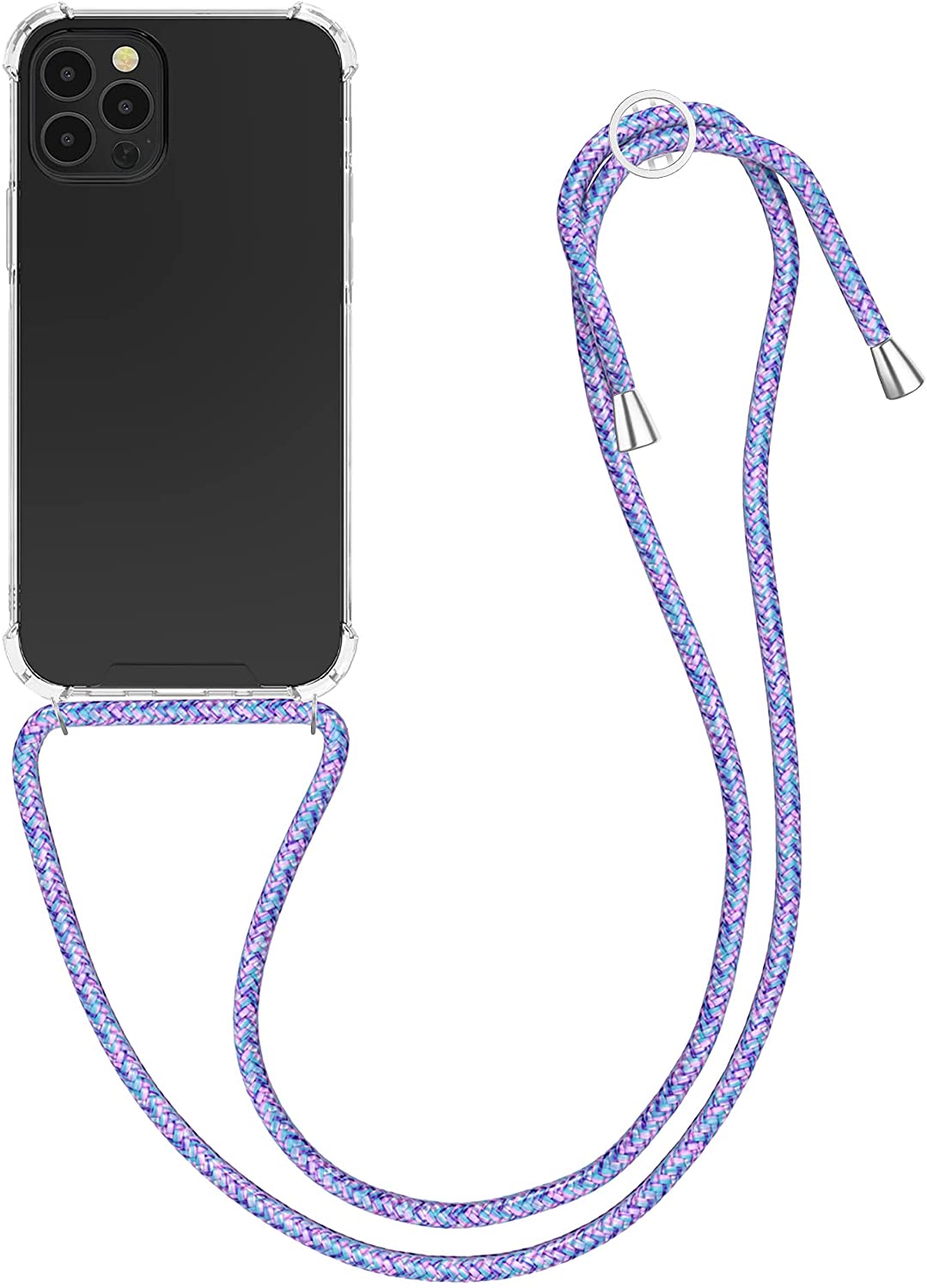 KW iPhone 12 / iPhone 12 Pro Θήκη Σιλικόνης TPU με Λουράκι - Διάφανη - Lavender / Purple / White - 52730.108