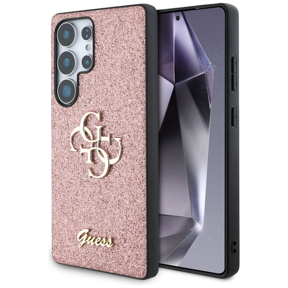 Guess Samsung Galaxy S25 Ultra - Fixed Glitter Big 4G - Σκληρή Θήκη με Πλαίσιο Σιλικόνης - Pink - GUHCS25LHG4SGP