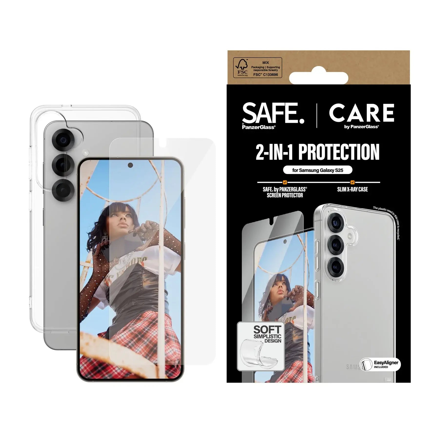 Care by PanzerGlass Samsung Galaxy S25 - Fashion 2in1 Σετ με 1 Αντιχαρακτικό Γυαλί Οθόνης και 1 Θήκη Σιλικόνης - Clear