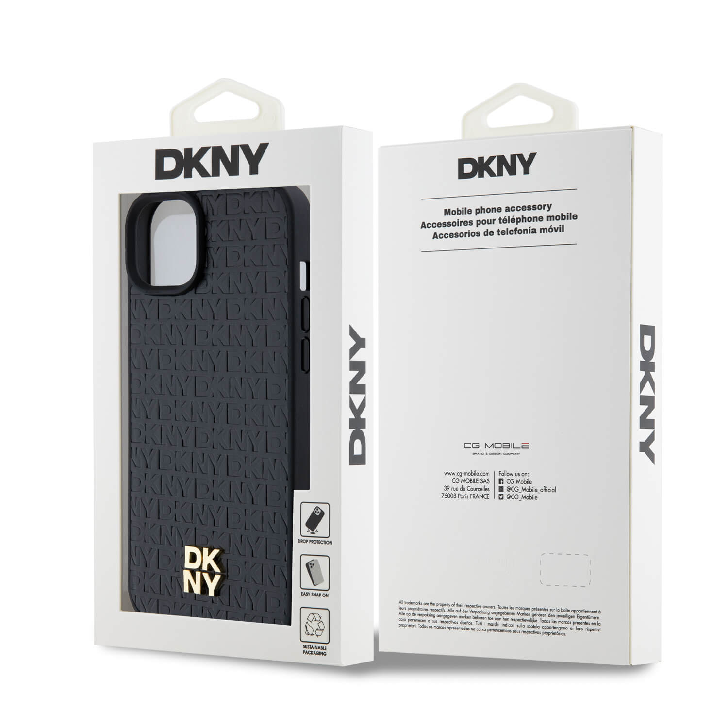 DKNY iPhone 15 Plus / 14 Plus - Leather Monogram Pattern Metal Logo MagSafe Σκληρή Θήκη με Επένδυση Συνθετικού Δέρματος - Black