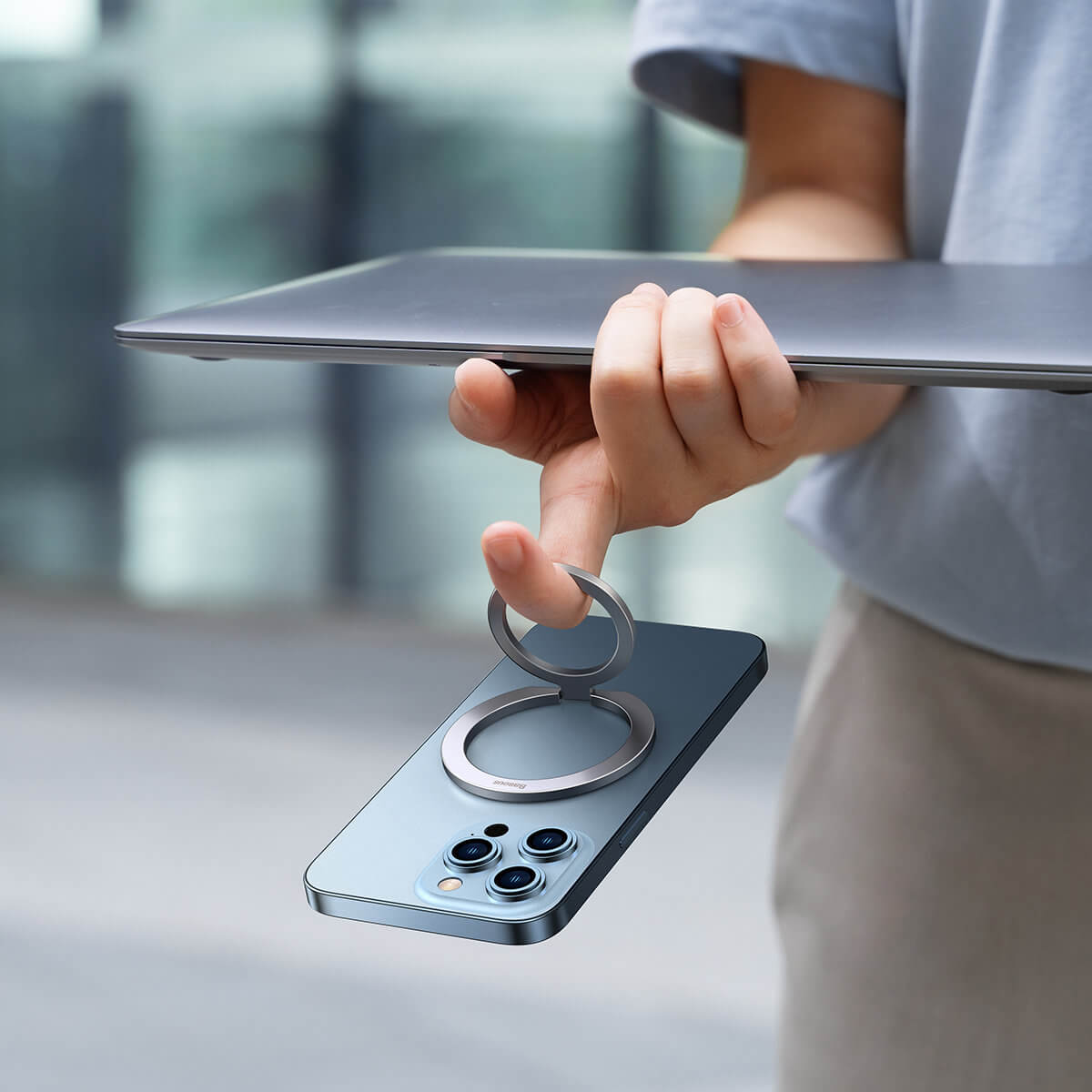 Baseus Halo Magnetic Ring Holder - Δαχτυλίδι Συγκράτησης Κινητού / Tablet - Βάση Στήριξης - Silver - SUCH000012