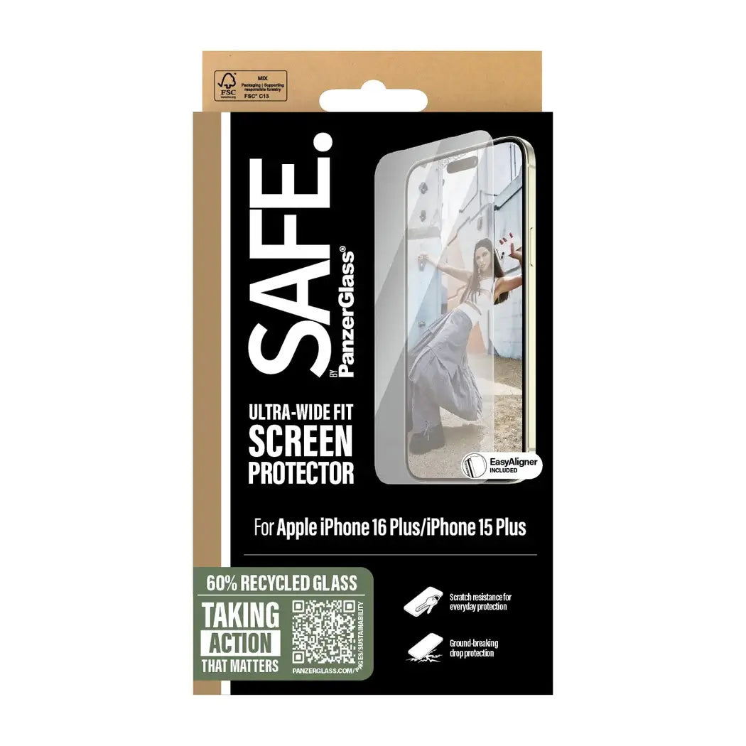Safe by PanzerGlass iPhone 15 Plus / iPhone 16 Plus Ultra-Wide Fit Case Friendly Full Screen Αντιχαρακτικό Γυαλί Οθόνης - Διάφανο - SAFE95877