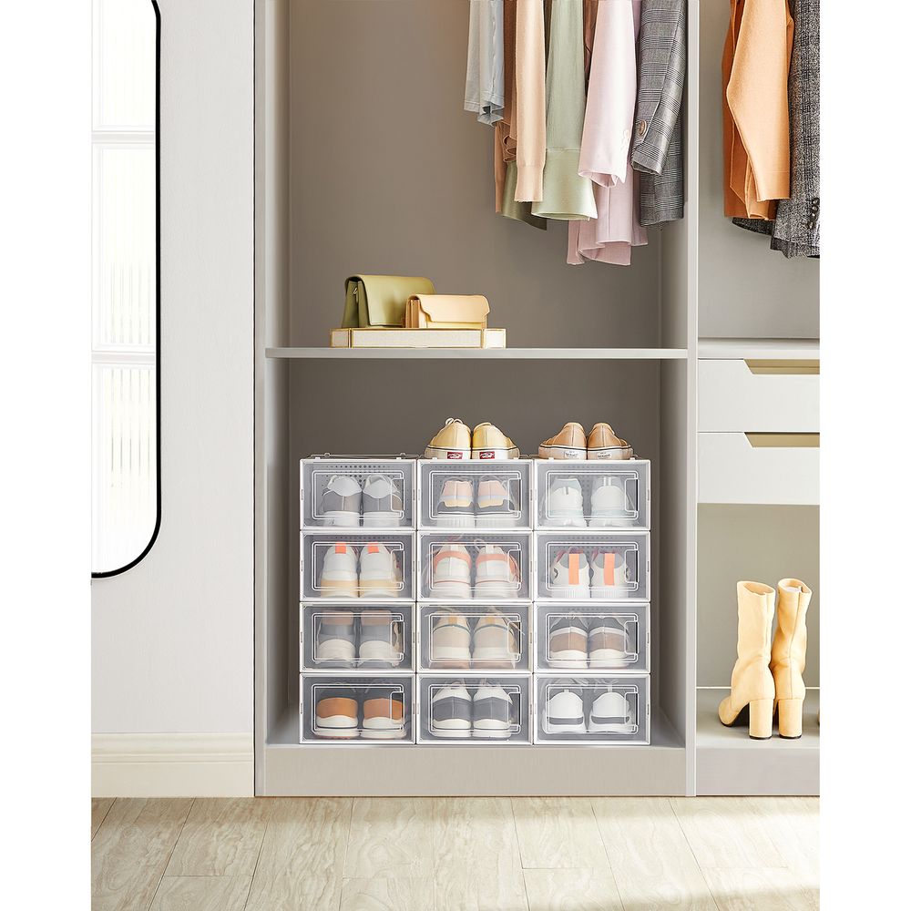 Songmics Σετ με 12 Πλαστικά Κουτιά Αποθήκευσης Υποδημάτων - Διάφανα / White - LSP12SWT