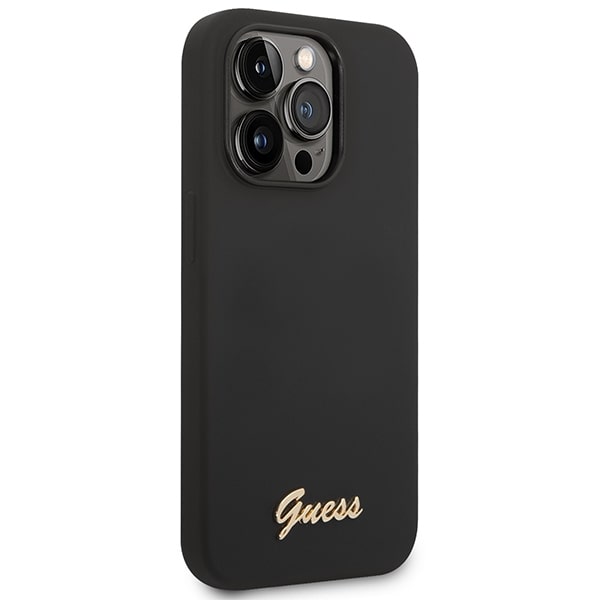 Guess iPhone 14 Pro Silicone Metal Logo Script Θήκη Σιλικόνης - Black - GUHCP14LSLSMK