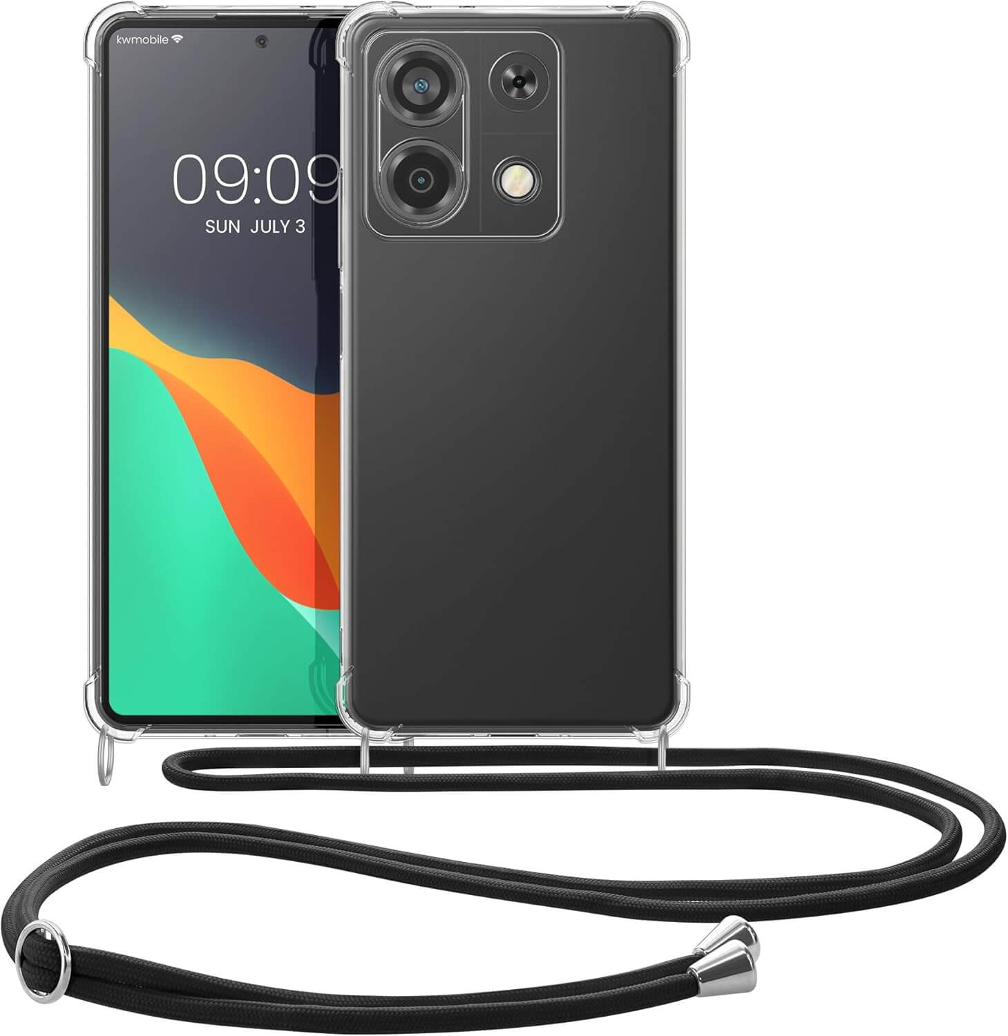 KW Xiaomi Redmi Note 13 5G Θήκη Σιλικόνης TPU με Λουράκι - Διάφανη / Black