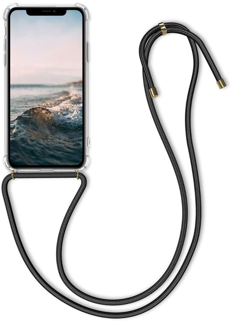 KW iPhone 11 Θήκη Σιλικόνης TPU με Λουράκι - Διάφανη / Black - 49740.01