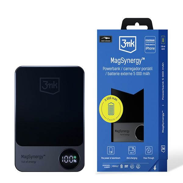3MK MagSynergy MagSafe PowerBank 5000mAh με 1 Θύρα Type-C και 1 Θύρα Lightning - Black