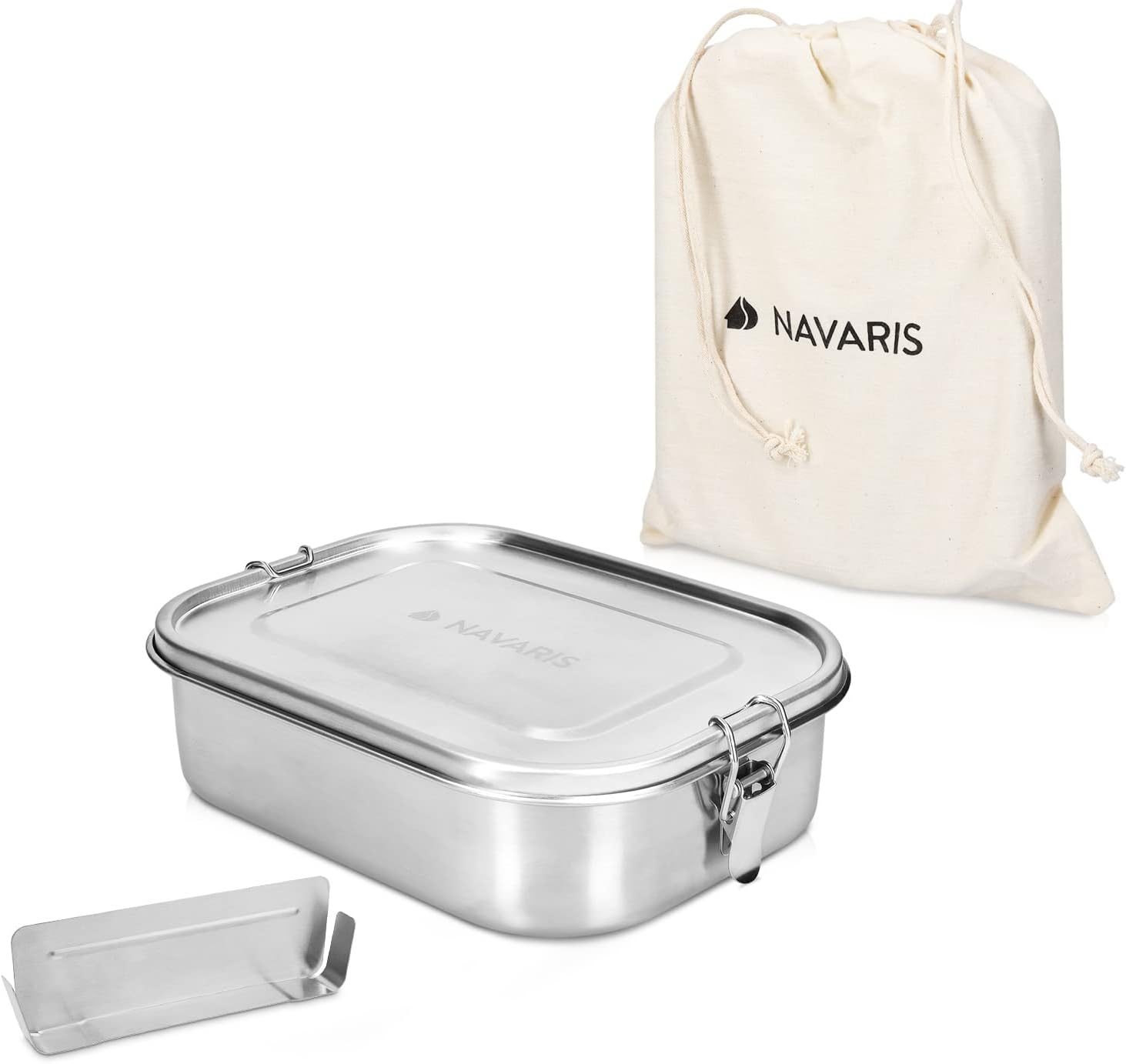 Navaris Steel Lunch Box with Divider Δοχείο Αποθήκευσης Φαγητού με Διαιρέτη - Silver - 50788.01