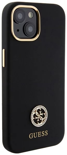 Guess iPhone 15 Silicone Logo Strass 4G Σκληρή Θήκη με Πλαίσιο Σιλικόνης - Black - GUHCP15SM4DGPK