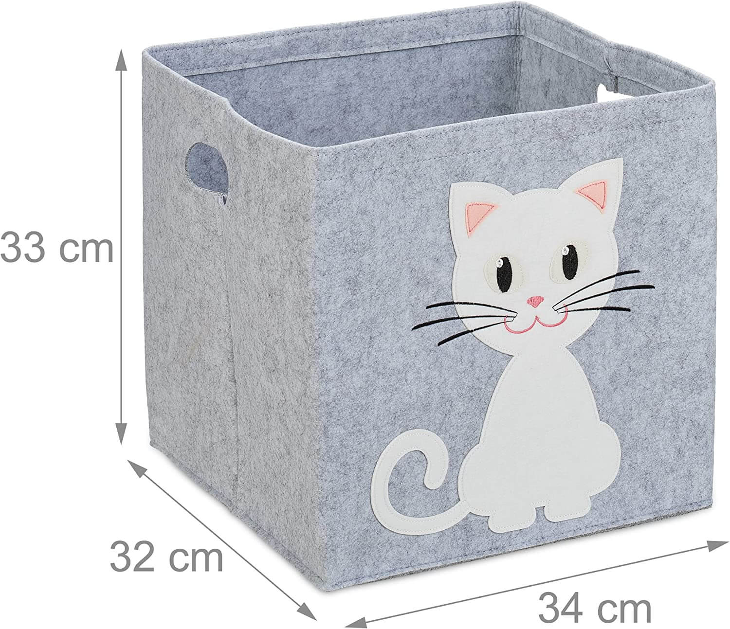 Relaxdays Παιδικό Καλάθι Αποθήκευσης από Τσόχα - Cat - Grey - 4052025977368